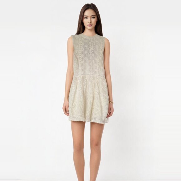 Forever 21 Junior Girls Cream Floral Lace Overlay Skater Dress Size S - Picture 3 of 5